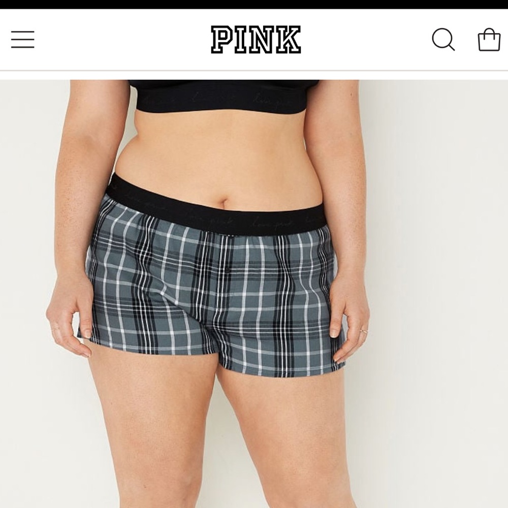 VS Pink Boxy Flannel Sleep Shorts